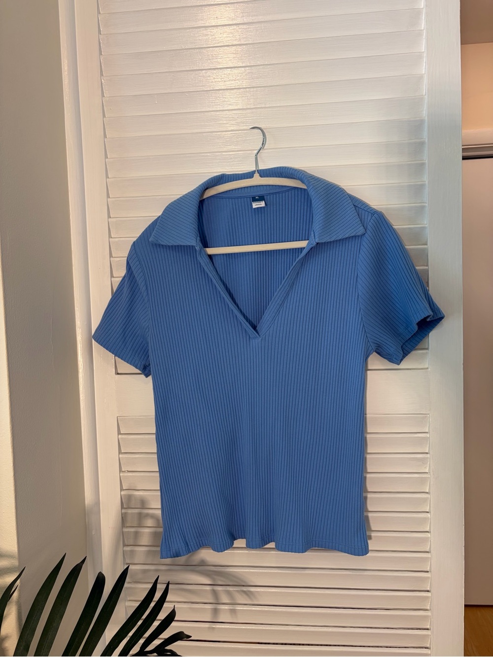 Old Navy Ribbed Minimalist V‑Neck Collared Tee — Sky Blue